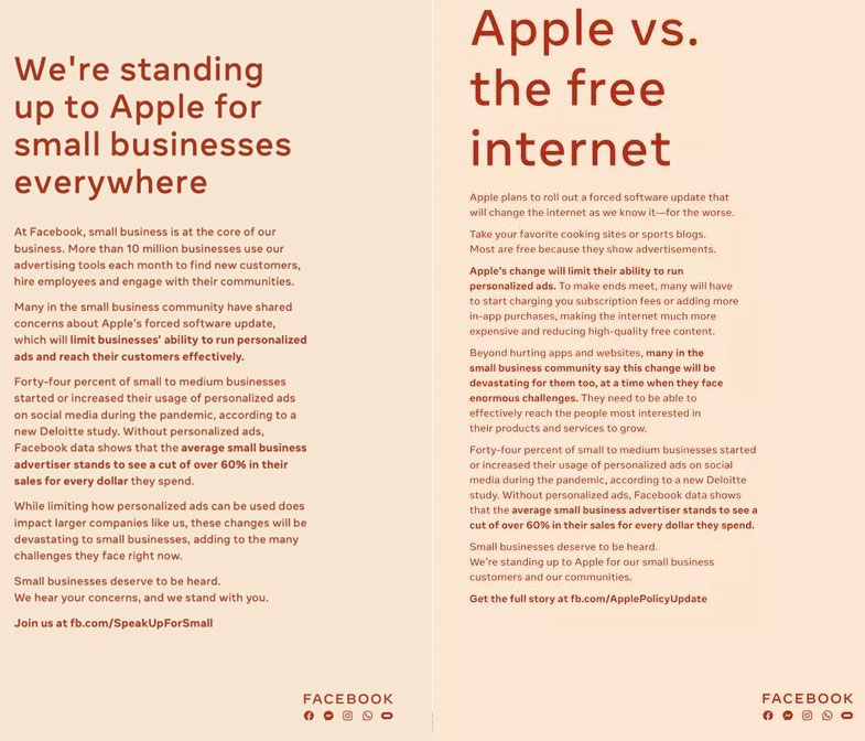 app privacy labels facebook ad